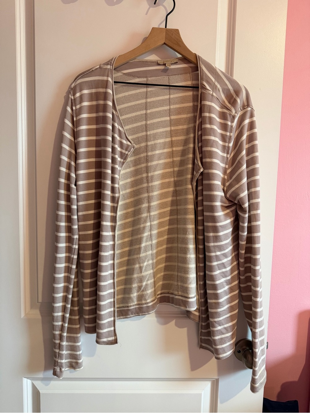 Bordeaux Taupe & White Striped Open-Front Cardigan